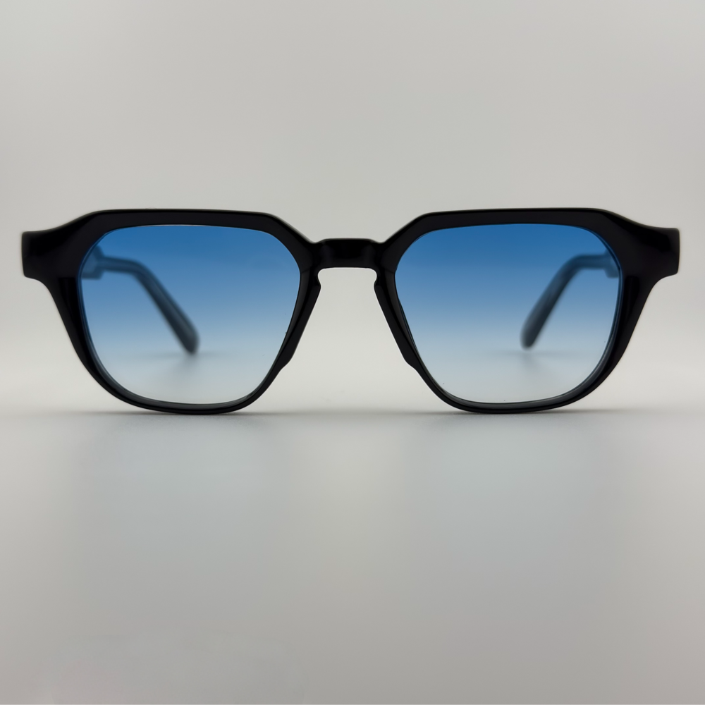 Velra PRISMA ICE – lunettes de soleil, vue de face : monture noir et bleu miroir avec effet miroir bleuté.
