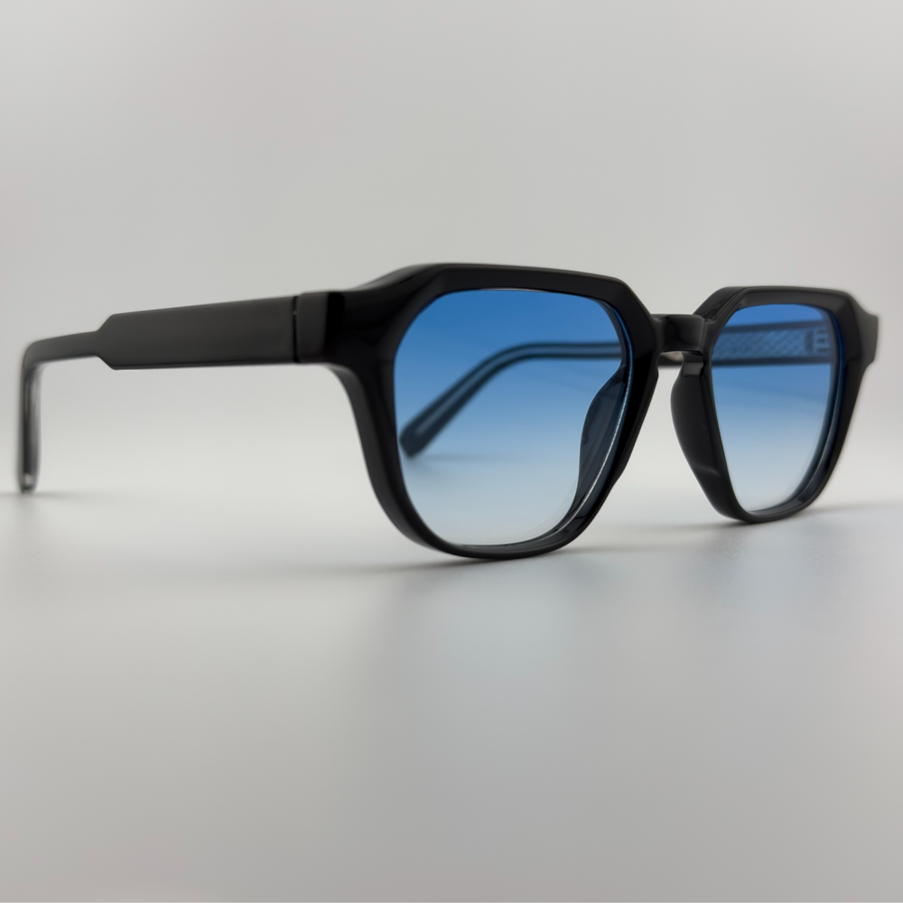 Velra PRISMA ICE – lunettes de soleil, vue de profil : monture noir et bleu miroir avec effet miroir bleuté.
