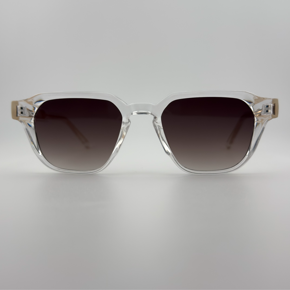 Velra PRISMA SMOKE – lunettes de soleil, vue de face : monture transparente et verres fumés marron dégradé.
