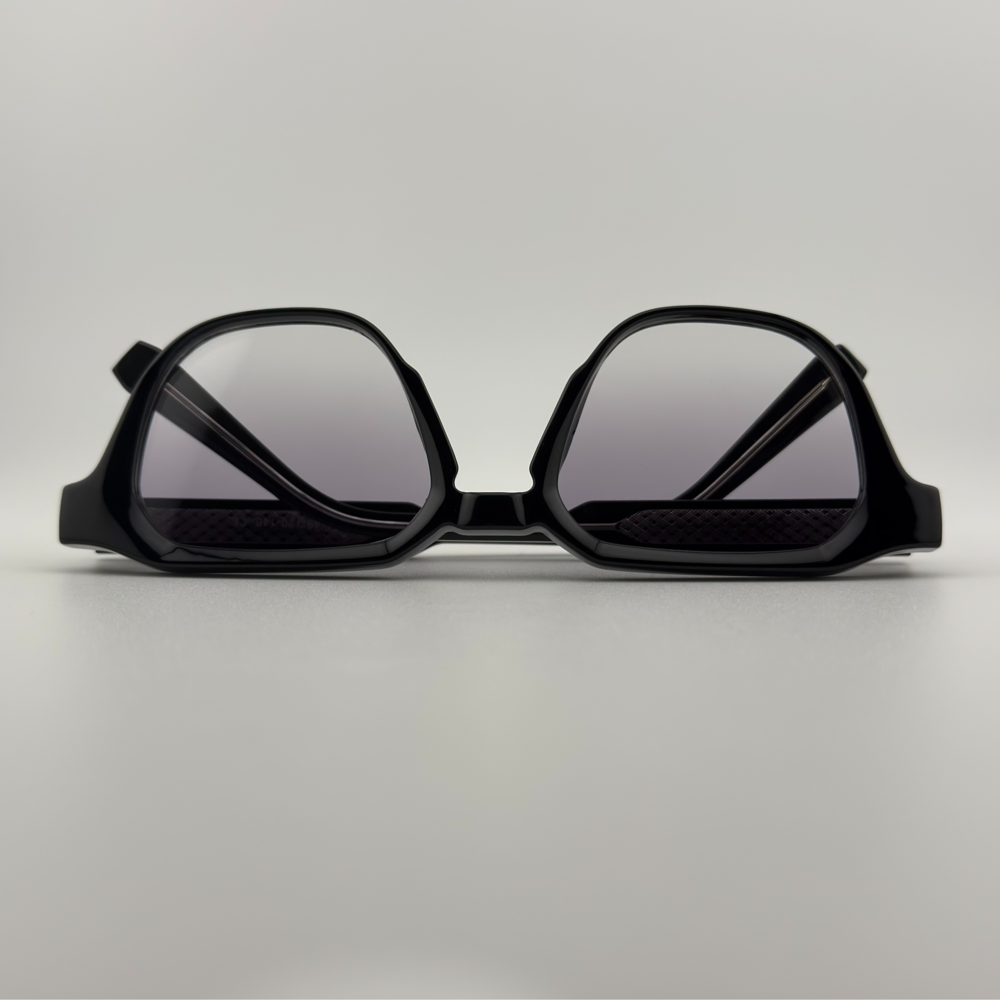 Velra PRISMA SPECTRUM – lunettes de soleil, vue du dessus : monture noir mat et verres gris avec verres gris foncé anti-reflet.
