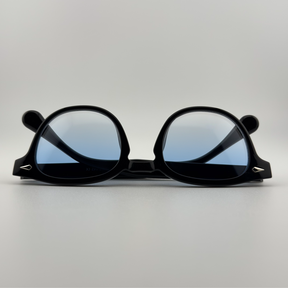 Velra Velden Blue Mirage lunettes de soleil noir, vue du dessus – design élégant et verres bleu miroir.