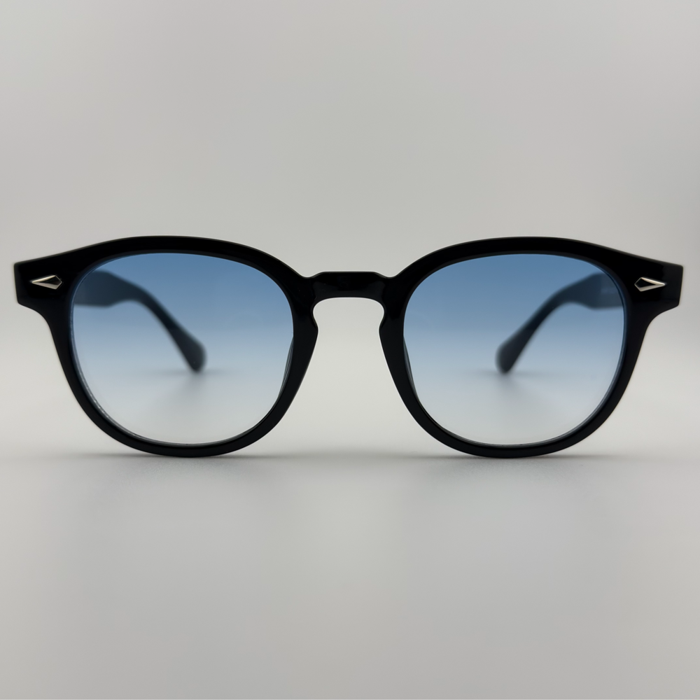 Velra Velden Blue Mirage lunettes de soleil noir, vue de face – verres bleu miroir pour un style moderne et dynamique.